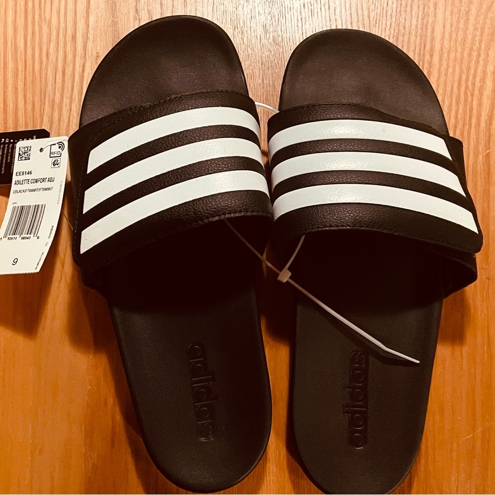 Adidas Men’s Size 9 Adilette Comfort Adjustable Strap Slides Sandals Black/White